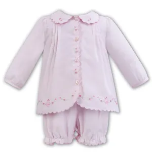 Ensemble deux pièces rose pour bébé fille brodé main