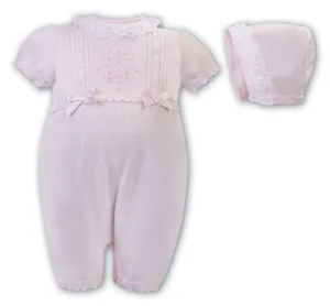 Ensemble Combinaison Tricotée et Bonnet Rose pour Bébé Fille