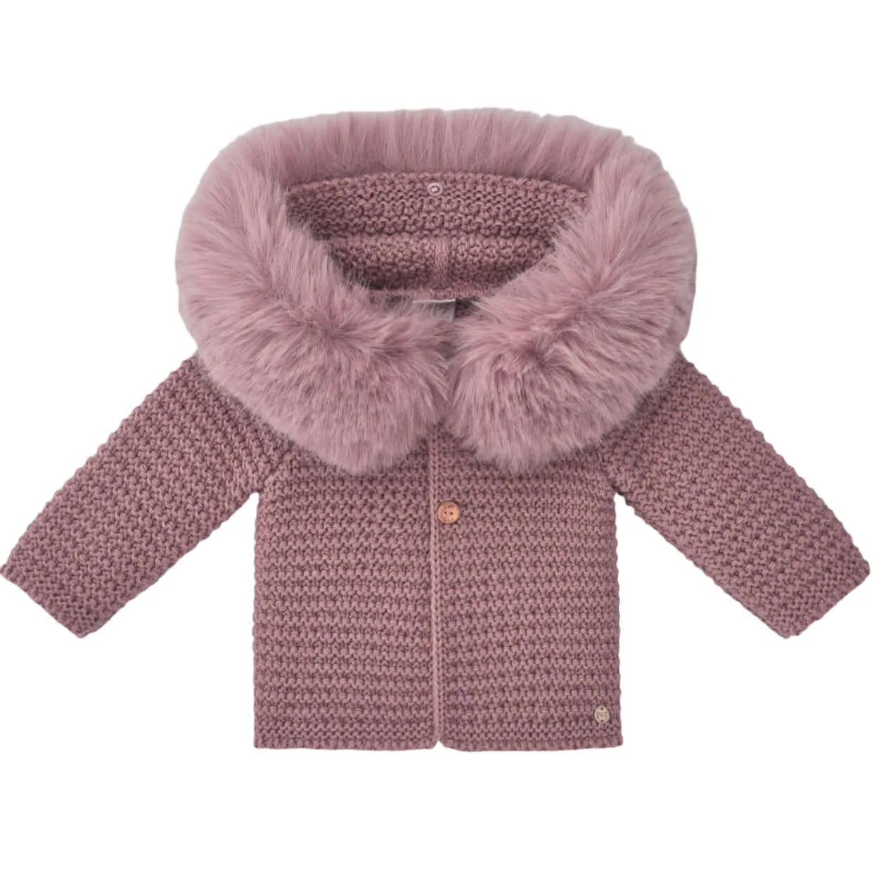 Veste en tricot rose pour bébé fille avec fausse fourrure