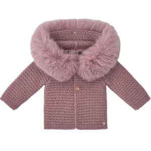 Veste en tricot rose pour bébé fille avec fausse fourrure