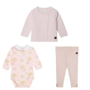 Ensemble 3 pièces en côtes rose pour bébé fille