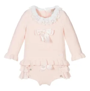 Ensemble en maille à volants rose pour bébé fille