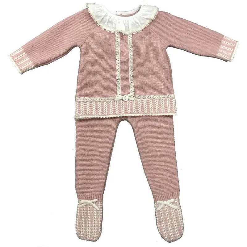 Ensemble tricoté Saturno poudre rose et ivoire pour bébé fille