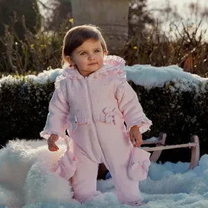 Combinaison neige en velours pour bébé fille avec bottines et moufles