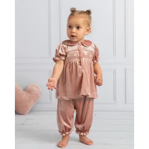 Ensemble en velours vintage rose pour bébés filles