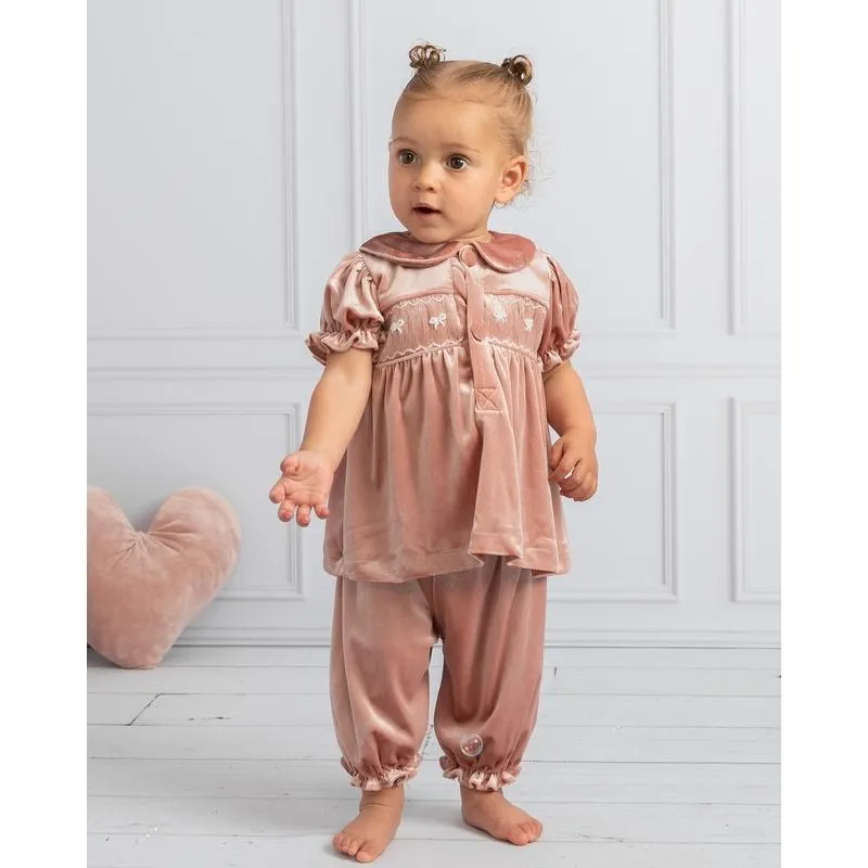 Ensemble en velours vintage rose pour bébés filles