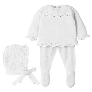 Ensemble Maille Blanc 3 Pièces pour Bébé Fille