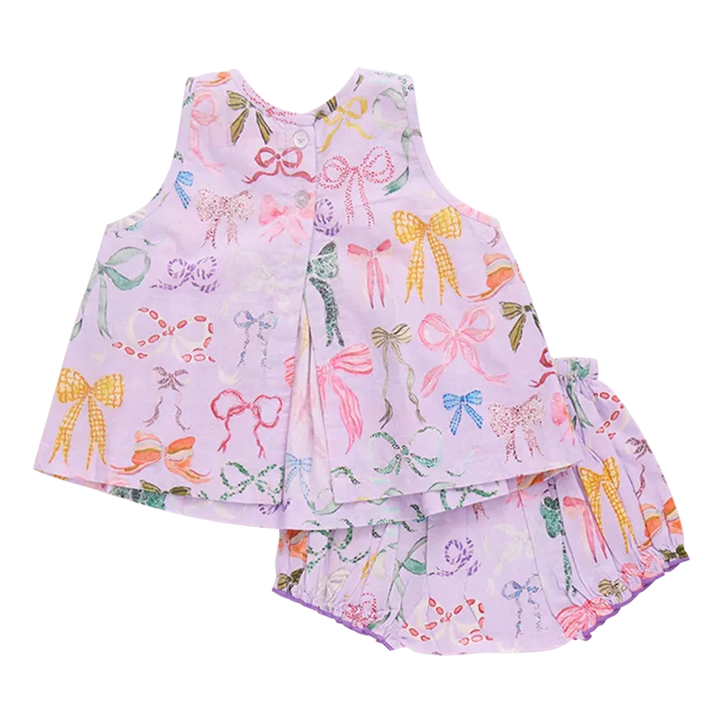 Ensemble deux pièces bébé Jaipur - Nœuds lavande aquarelle par Pink Chicken