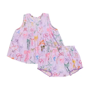 Ensemble deux pièces bébé Jaipur - Nœuds lavande aquarelle par Pink Chicken