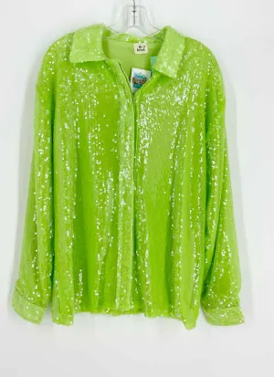 Blouse Blue Buttercup Taille L Vert Lime à Paillettes NEUVE