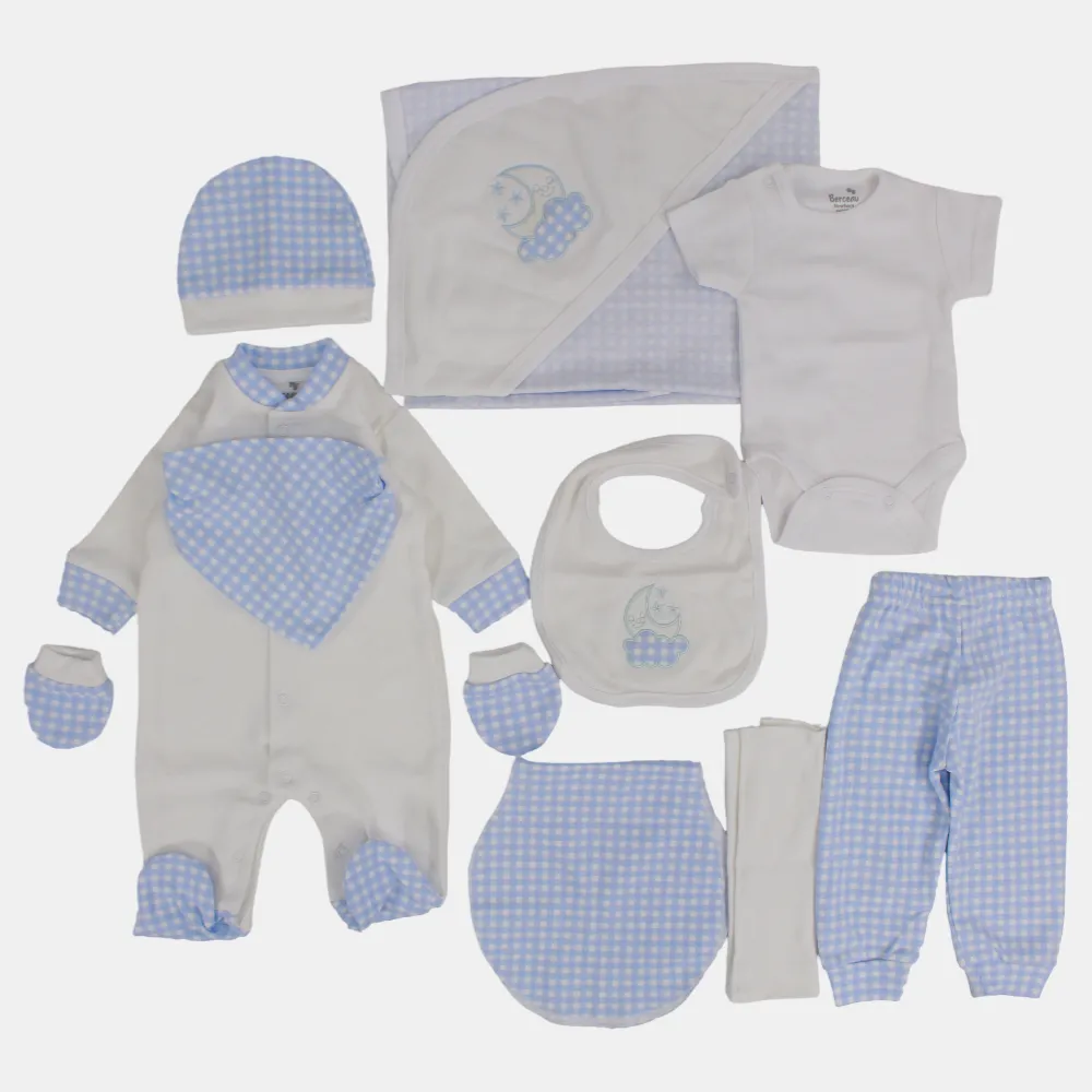 Ensemble layette bébé 11 pièces à carreaux bleus