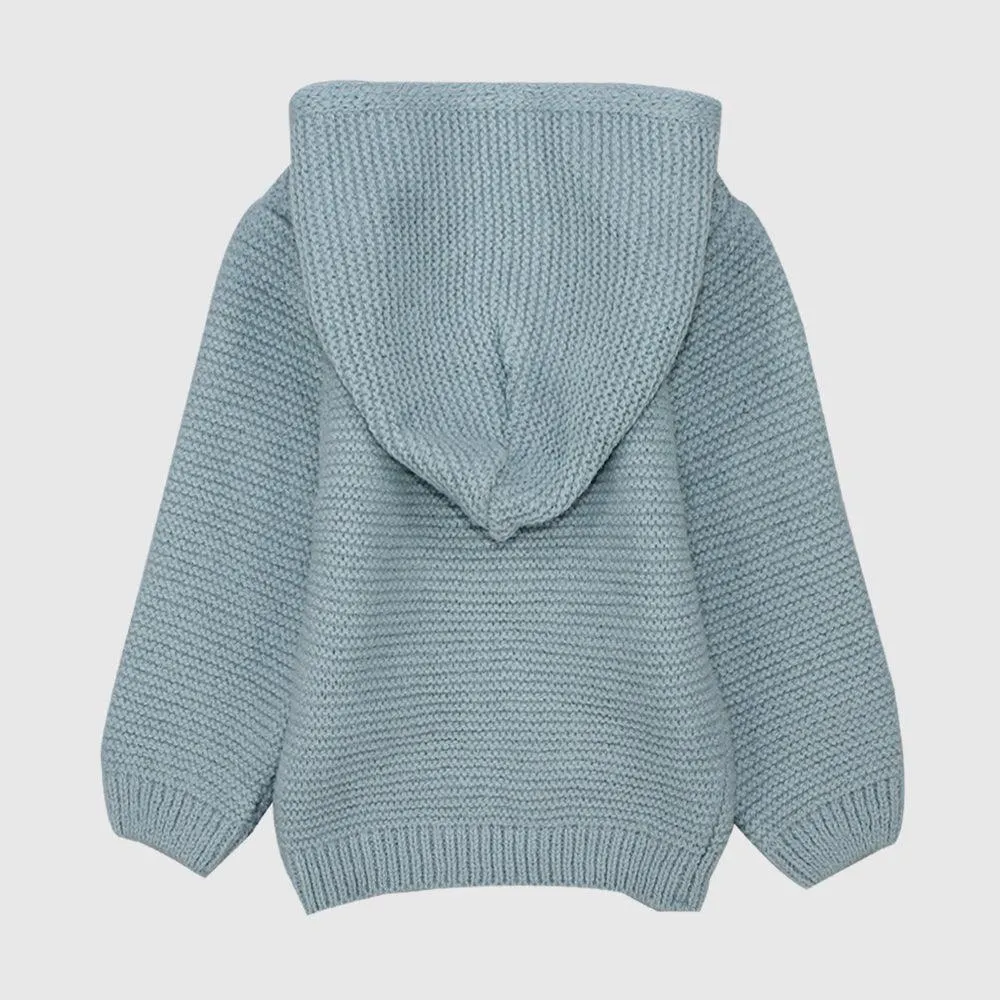 Veste tricotée à capuche bleue à manches longues