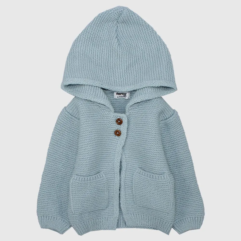 Veste tricotée à capuche bleue à manches longues