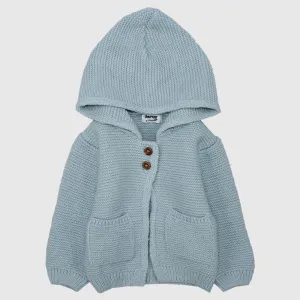 Veste tricotée à capuche bleue à manches longues
