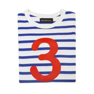 Bob & Blossom : T-shirt numéro 3 à rayures bleu français et blanc crème