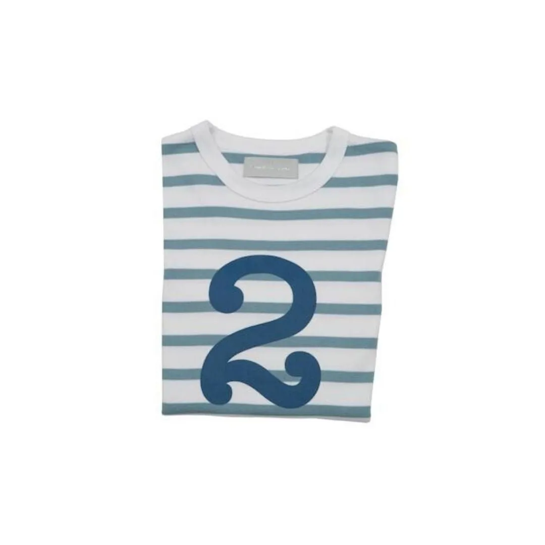 Bob & Blossom : T-shirt numéro 2 rayé breton bleu océan et blanc