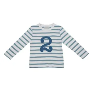 Bob & Blossom : T-shirt numéro 2 rayé breton bleu océan et blanc