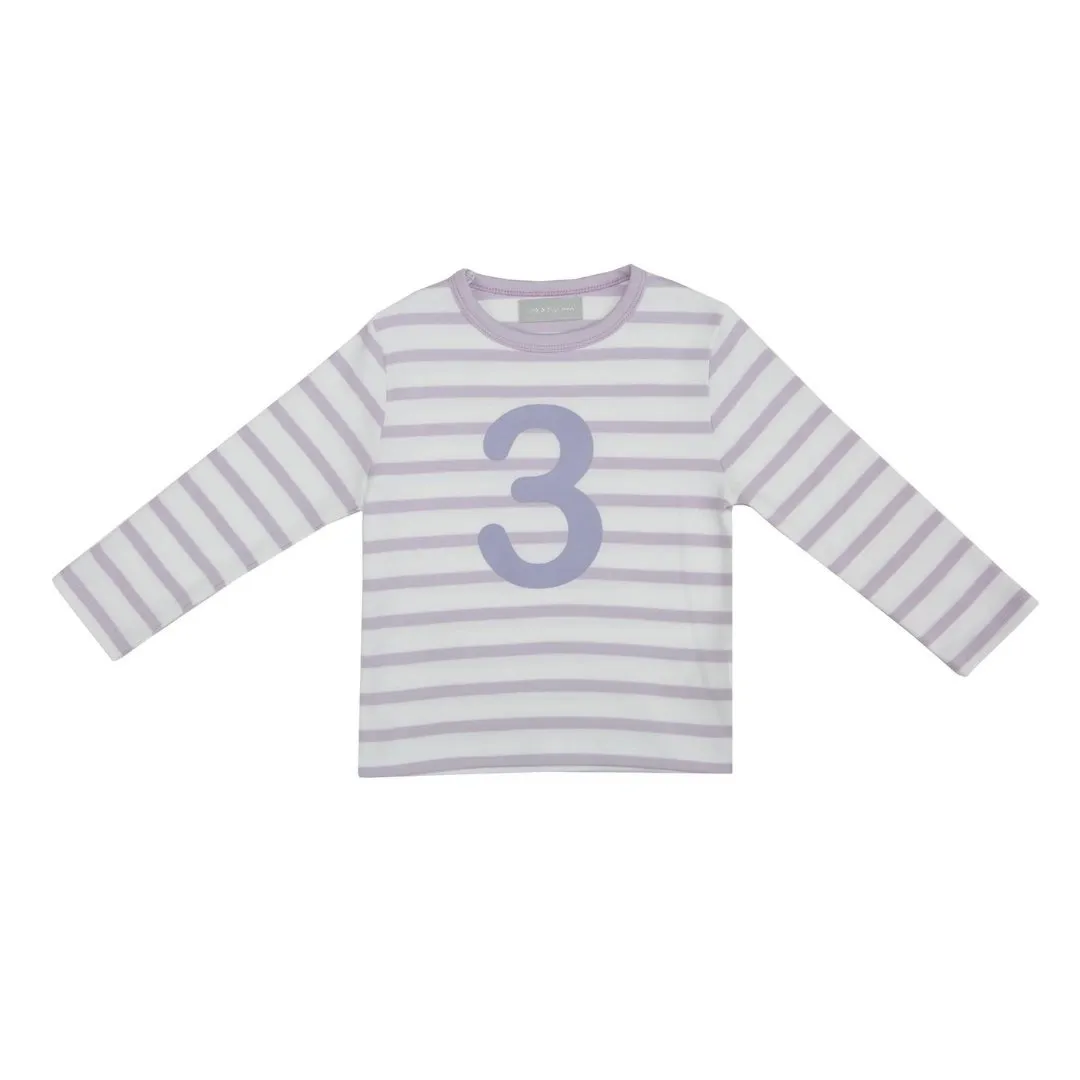 Bob & Blossom : T-shirt numéro 3 rayé breton blanc & violet Parme