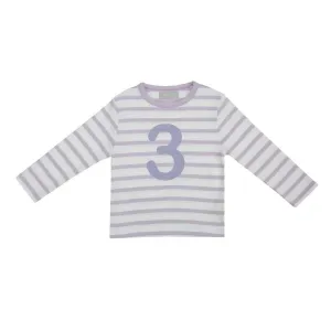 Bob & Blossom : T-shirt numéro 3 rayé breton blanc & violet Parme