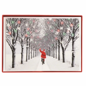 Boxed Christmas Cards - Santa In Snow On A Bike