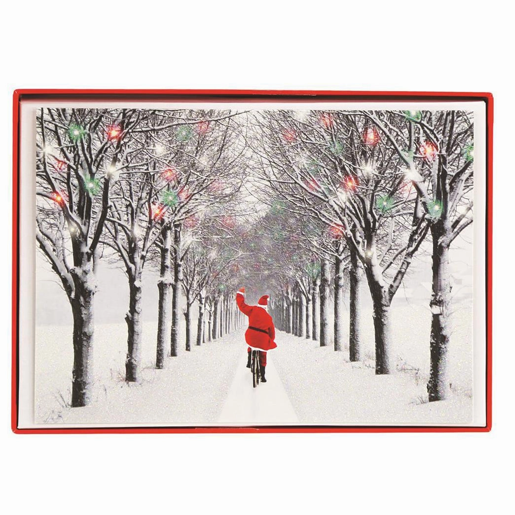 Boxed Christmas Cards - Santa In Snow On A Bike