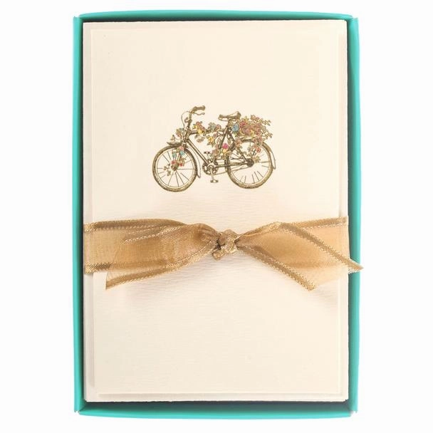 Boxed Note Card - Gold Bike With Flowers