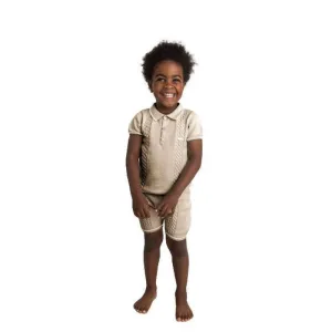 Ensemble court polo en maille câblée beige pour garçons