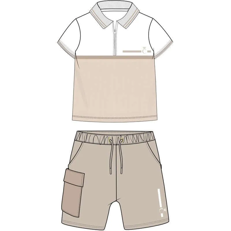 Ensemble Short Polo Zippé Beige pour Garçons