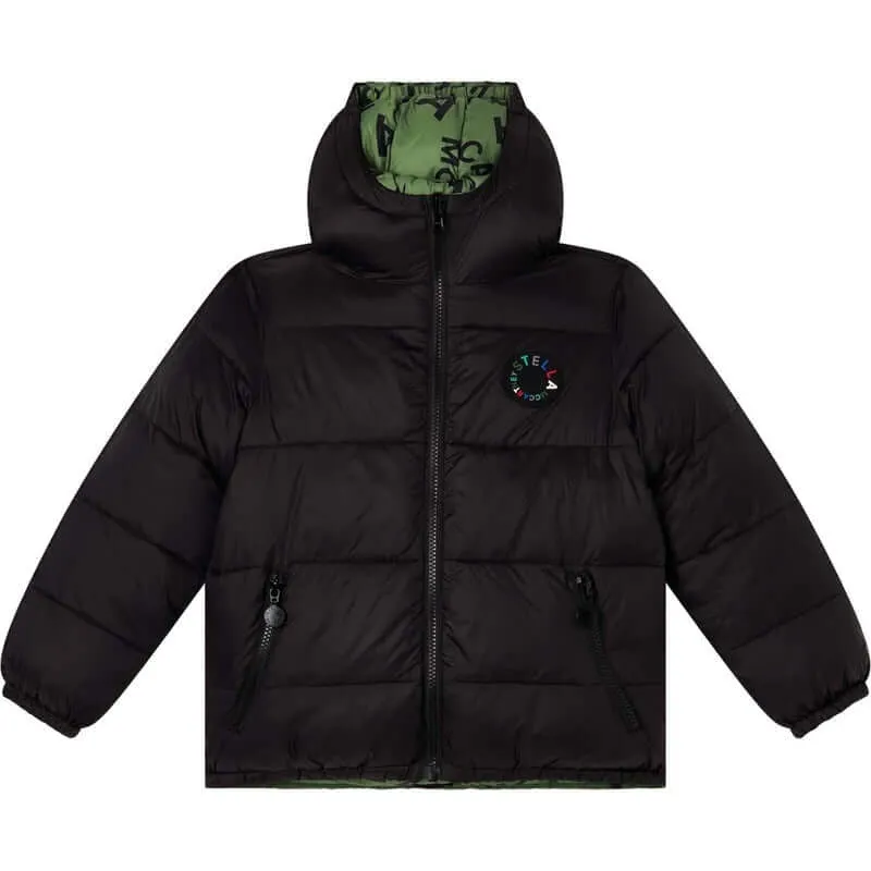 Veste en duvet réversible noir et vert pour garçons