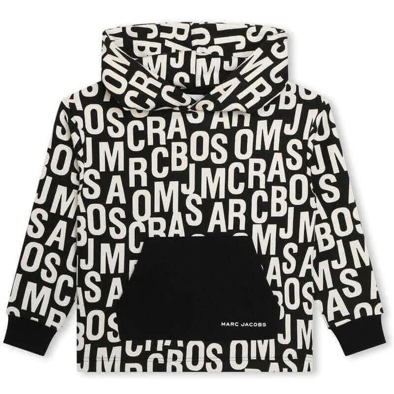 Pull à capuche pour garçons avec logo bicolore noir et blanc en désordre