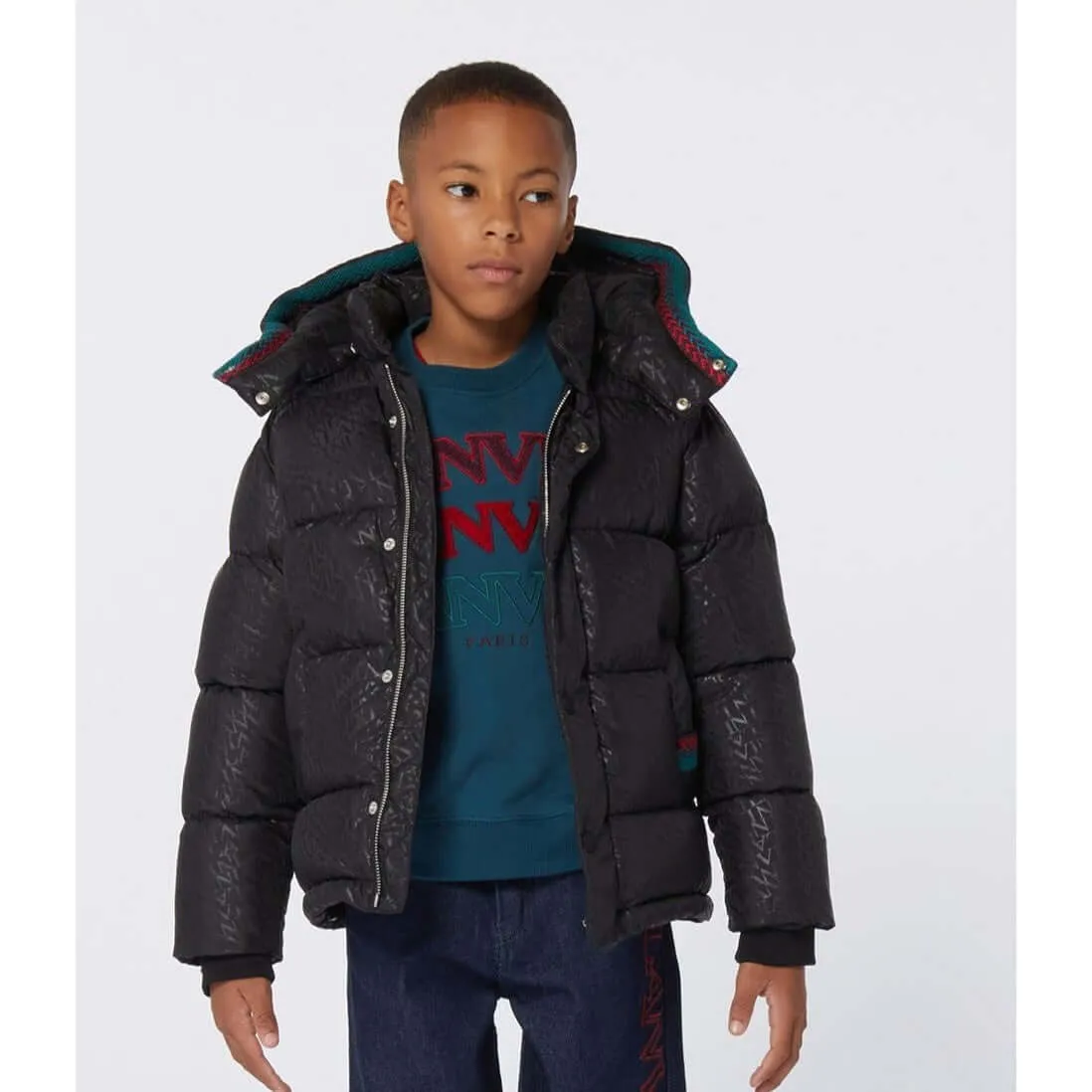 Manteau puffer noir pour garçons avec détails curb