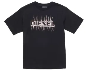 T-shirt noir pour garçons avec impression métallique Diesel