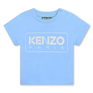 T-shirt en coton bleu pour garçons avec logo Kenzo Paris