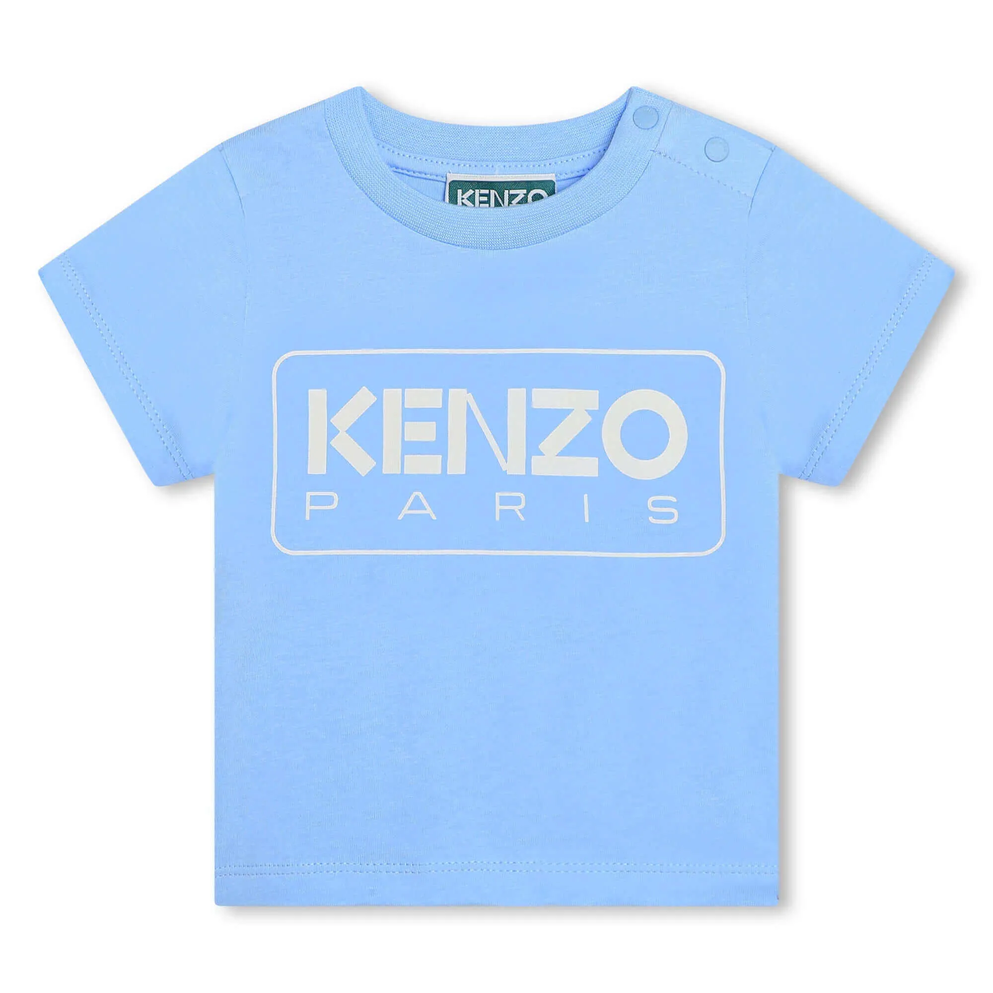T-shirt en coton bleu pour garçons avec logo Kenzo Paris