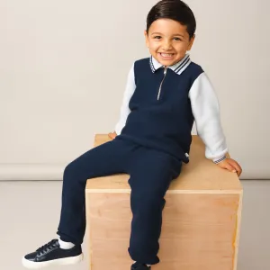 Ensemble Polo à Col Zippé Bleu Tricoté pour Garçons