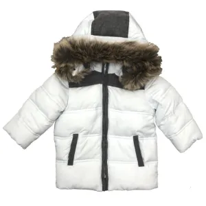 Manteau Doudoune Bleu pour Garçons avec Capuche en Fausse Fourrure