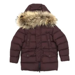 Manteau Marron Garçon à Capuche en Fourrure