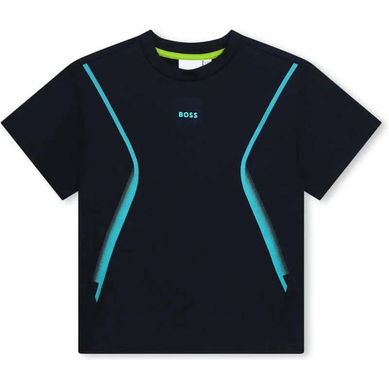 T-shirt à manches courtes pour garçons en bleu marine et bleu aqua