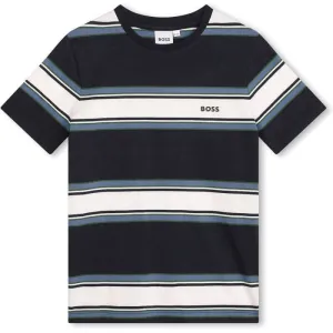 T-shirt à manches courtes rayé bleu marine et blanc pour garçons