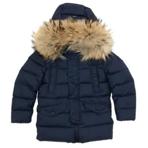 Manteau Navy Garçon À Capuche En Fourrure