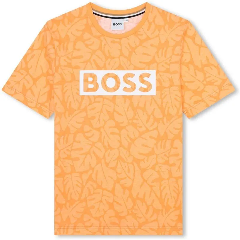 T-shirt à manches courtes pour garçon avec motif de feuille orange