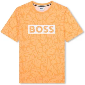 T-shirt à manches courtes pour garçon avec motif de feuille orange