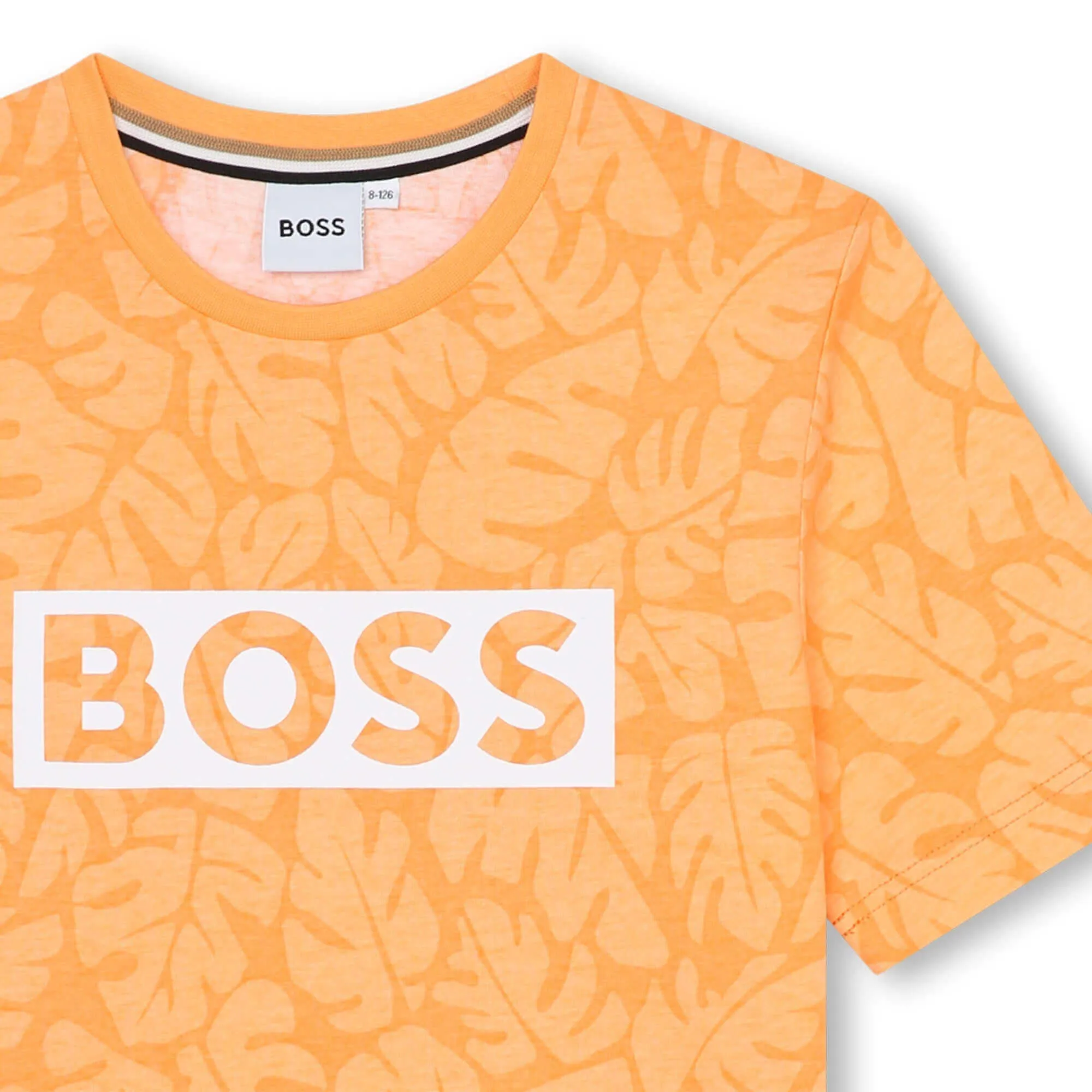 T-shirt à manches courtes pour garçon avec motif de feuille orange