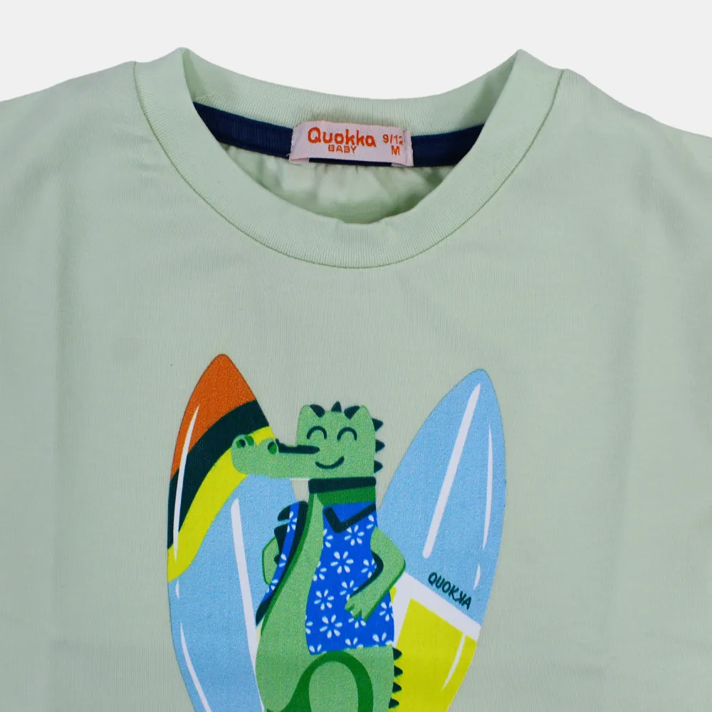 T-shirt en coton à manches courtes pour garçons avec impression de crocodile heureux