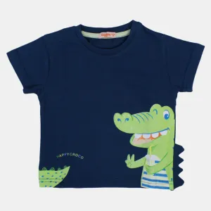 T-shirt en coton à manches courtes pour garçons avec impression de crocodile heureux