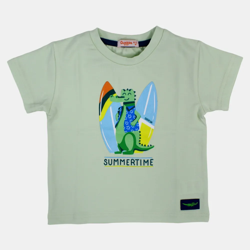 T-shirt en coton à manches courtes pour garçons avec impression de crocodile heureux