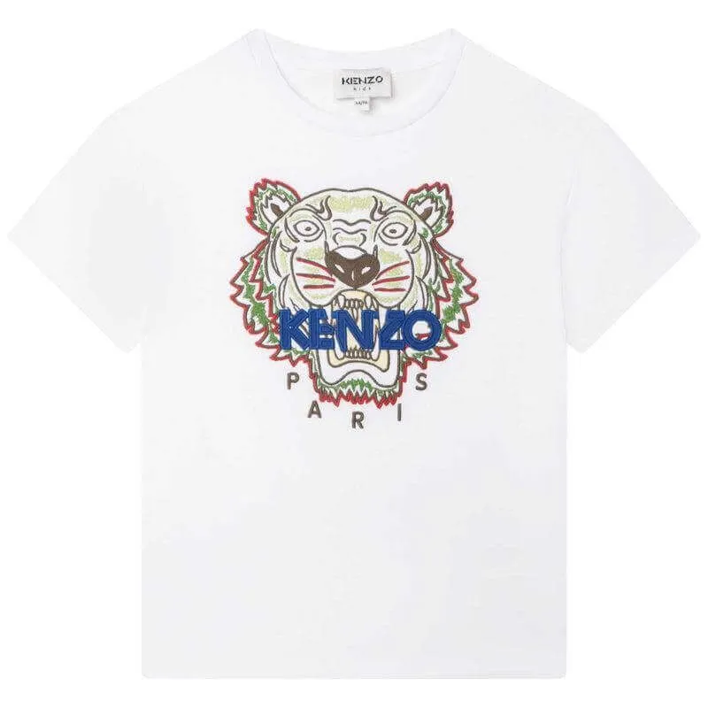 T-shirt blanc pour garçons avec broderie de tigre