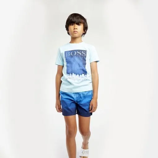 T-shirt à manches courtes blanc avec motif vague pour garçons