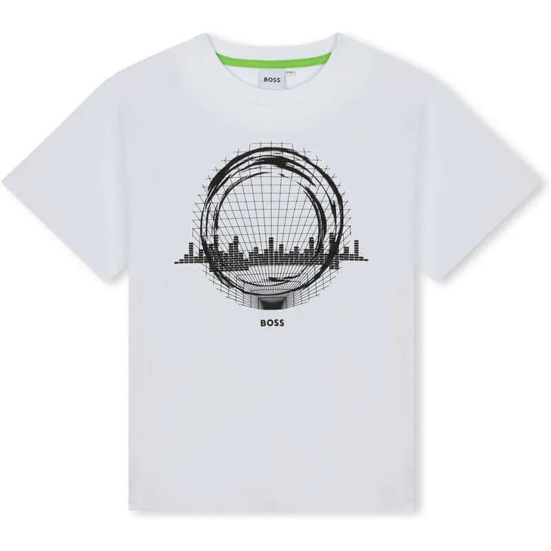 T-shirt à manches courtes imprimé techno blanc pour garçons