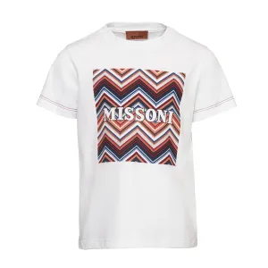 T-shirt blanc à motifs zigzag pour garçons